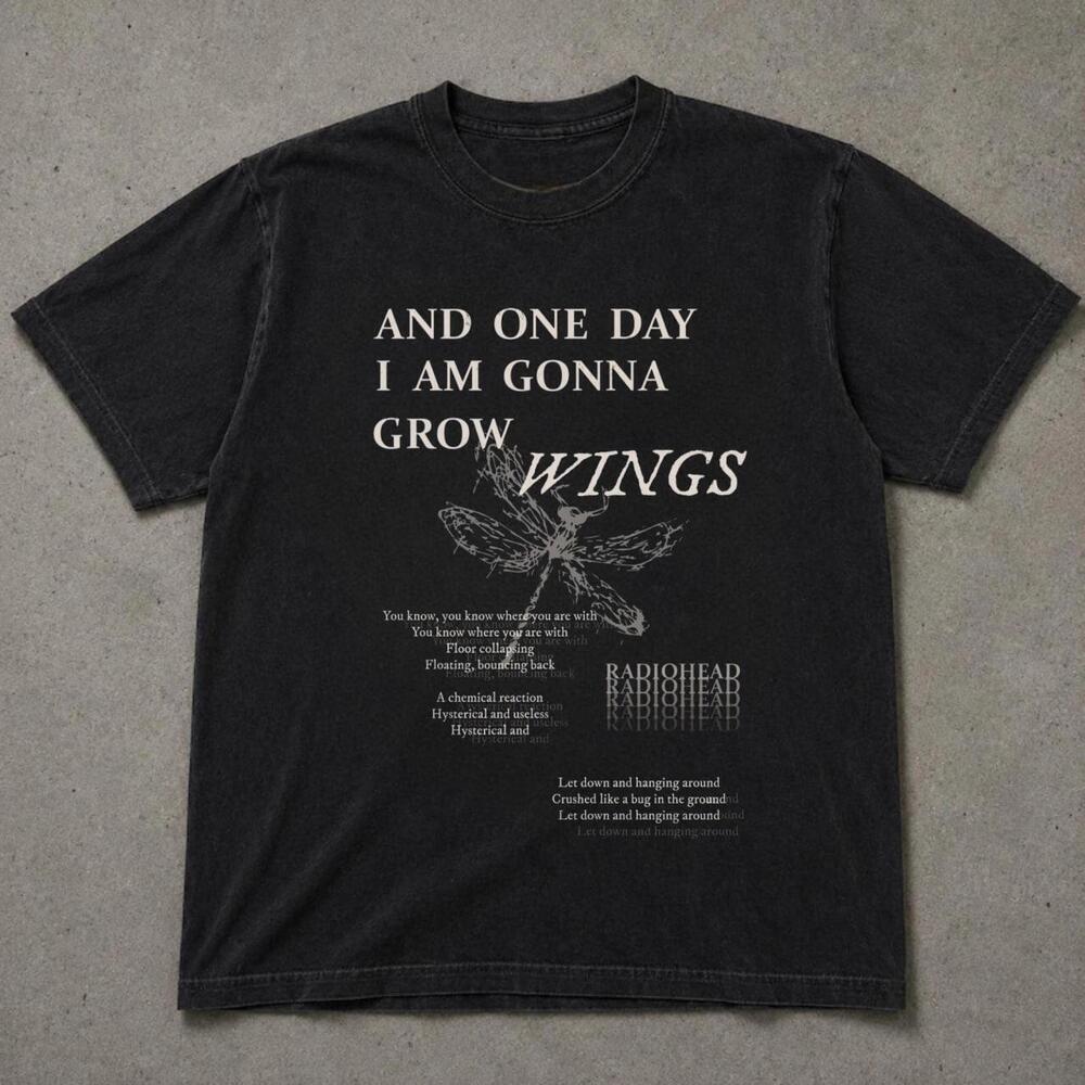 Radiohead "And One Day I Am Gonna Grow Wings" Black Cotton Graphic T-shirt